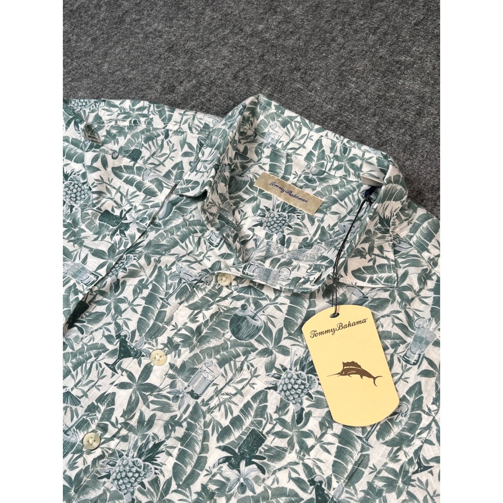 Tommy Bahama Deep Sea Teal Pineapple Leaves Print Button Down Shirt Medium